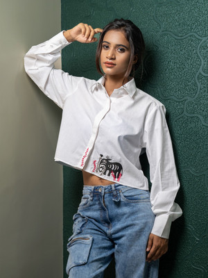 Sabhekar Women Embroidered Casual White Shirt