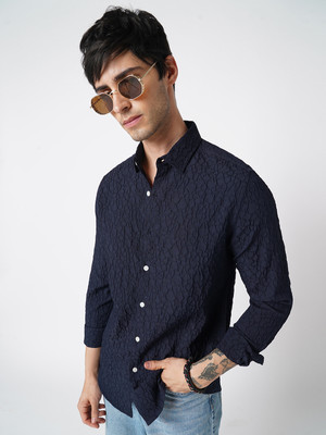 VASTRADO Men Self Design Casual Dark Blue Shirt