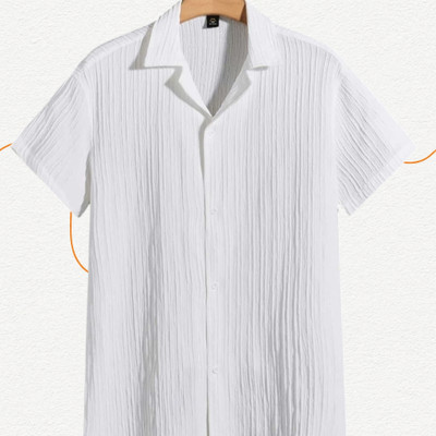 Looksky Men Self Design Casual White Shirt