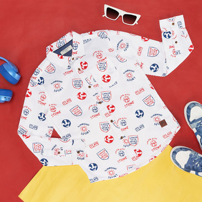Pantaloons Junior Boys Printed Casual White Shirt