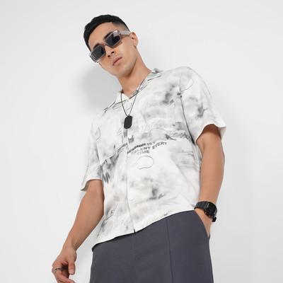 Street 808 by Pantaloons Men Printed Casual White, Grey Shirt