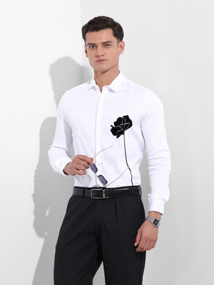 The Indian Garage Co. Men Floral Print Party White Shirt
