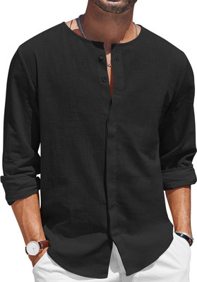 DAPPERFIELD Men Solid Straight Kurta(Black)
