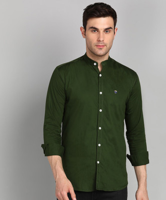 FUBAR Men Solid Casual Dark Green Shirt