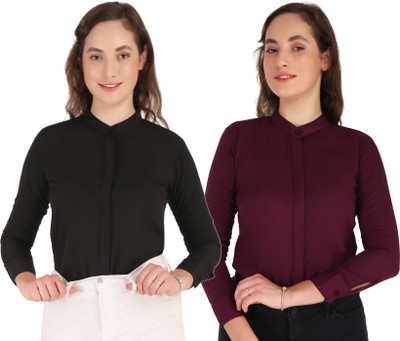SHANAYA MODA Women Solid Casual Maroon, Black Shirt(Pack of 2)