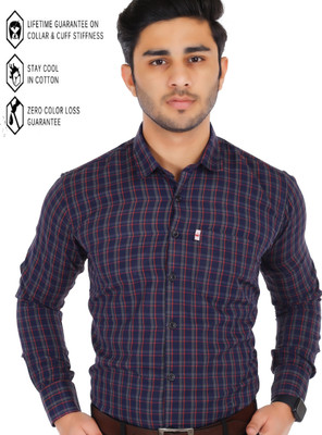 Marc Laurent Men Checkered Formal Blue Shirt