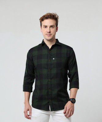 ALLWIN PAUL Men Checkered Casual Green Shirt