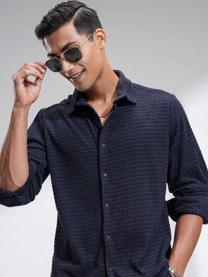 HIGHLANDER Men Self Design Casual Blue Shirt