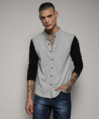 CAMPUS SUTRA Men Color Block Casual Grey, Black Shirt