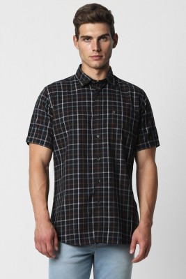 VAN HEUSEN Men Checkered Casual Black Shirt