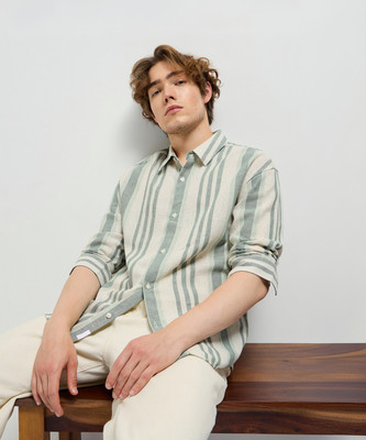 THE BEAR HOUSE Men Striped Casual Green, Beige Shirt