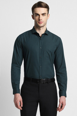 PETER ENGLAND Men Striped Formal Green Shirt