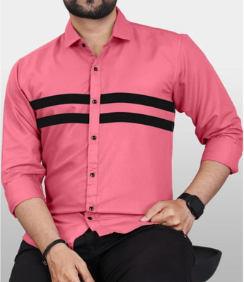 MUSTAKIN CREATION Men Striped Formal Pink Shirt