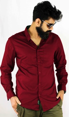 Indi Hemp Men Solid Casual Maroon Shirt