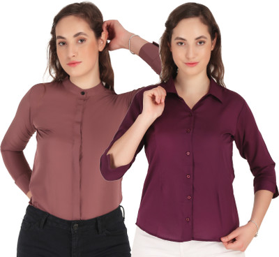 Miranga Women Solid Casual Gold Shirt(Pack of 2)
