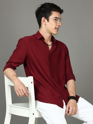 Bushirt Men Self Design Casual Maroon Shirt