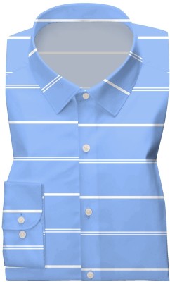 HouseOfCommon Men Striped Casual Light Blue, White Shirt