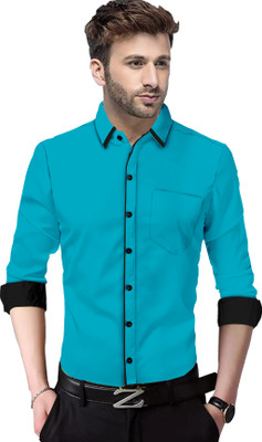 VTEXX Men Solid Casual Light Blue Shirt