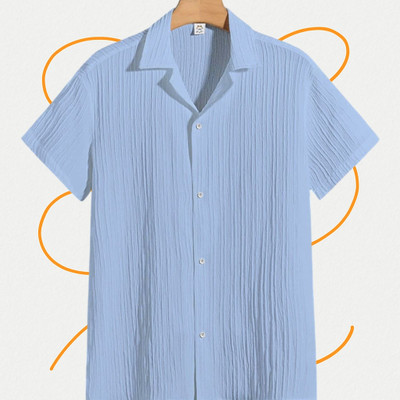 Jenil Fashion Men Self Design, Solid Casual Light Blue Shirt