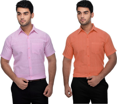 DESHBANDHU KHADI Men Solid Formal Pink, Orange Shirt(Pack of 2)