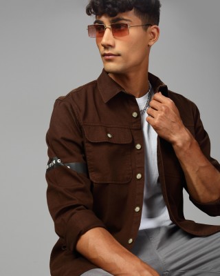 British Club Men Solid Casual Brown Shirt