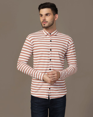 Lawful Casual Men Striped Casual Brown Shirt