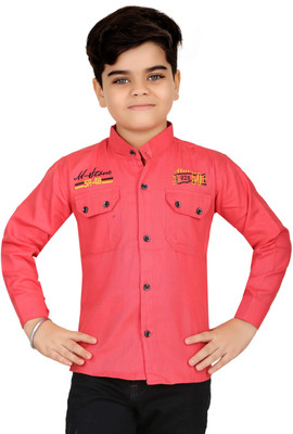 FASHION GRAB Boys Printed Casual Red Shirt