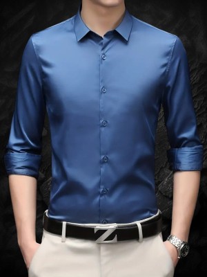 SATADHAR ENTERPRISE Men Solid Formal Blue Shirt