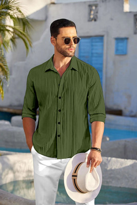 kruze Men Self Design Casual Green Shirt