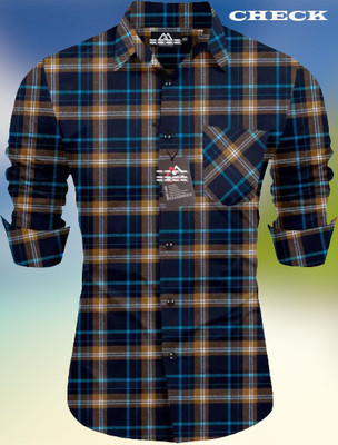 Rajarenchhod Men Self Design Casual Dark Blue, Light Blue, Yellow Shirt