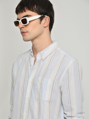 THE BEAR HOUSE Men Striped Casual Blue Shirt
