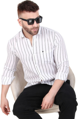 Masher Men Striped Casual White Shirt