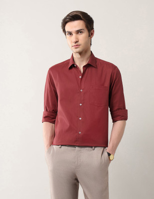 ARROW Men Self Design Formal Red Shirt