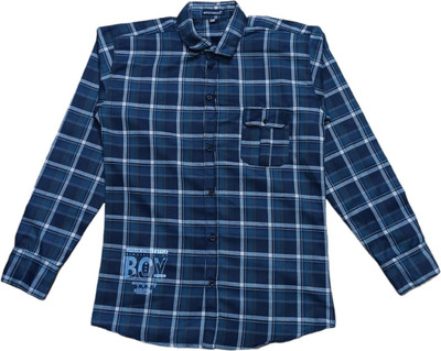 THE TINGGE Boys Checkered Casual Blue Shirt