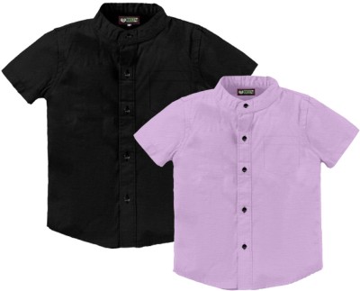 Krishna Plus Boys Solid Casual Black, Purple Shirt