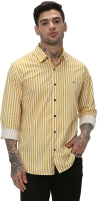 MUFTI Men Striped Casual Yellow Shirt