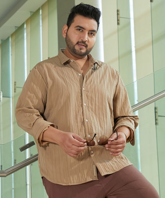 Instafab Plus Men Solid Casual Beige Shirt