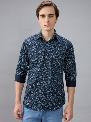 GIORDANO Men Floral Print Casual Blue Shirt