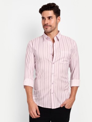 HouseOfCommon Men Striped Casual Pink Shirt