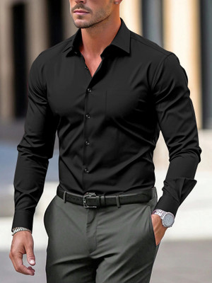 NOIL Men Self Design Casual Black Shirt