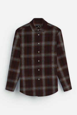 french crown Men Checkered Formal Brown Shirt