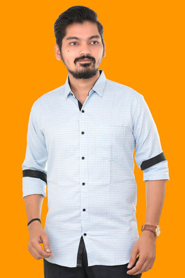 PUBHIZA Men Checkered Casual Light Blue Shirt