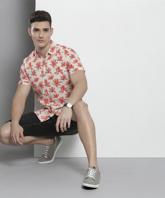The Indian Garage Co. Men Floral Print Casual Cream Shirt