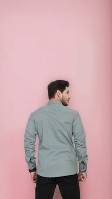 U AND J TREND Men Striped Casual Light Green Shirt