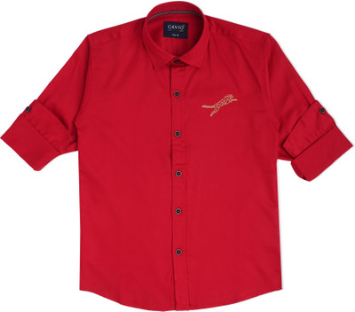 CAVIO Boys Solid Casual Red Shirt