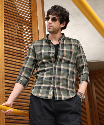 CAMPUS SUTRA Men Checkered Casual Green Shirt