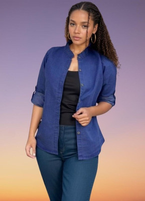 HouseOfCommon Women Solid Casual Blue Shirt