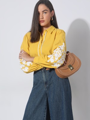 VERO MODA Women Embroidered Casual Yellow Shirt