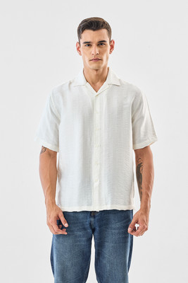 Snitch Men Self Design Casual White Shirt