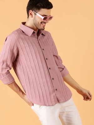 KOTTY Men Striped Casual Pink Shirt